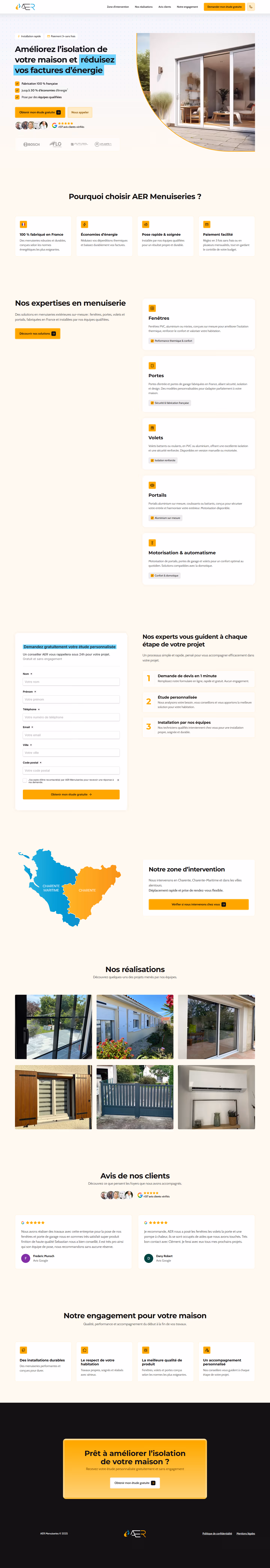Capture d'écran site web AER Menuiseries