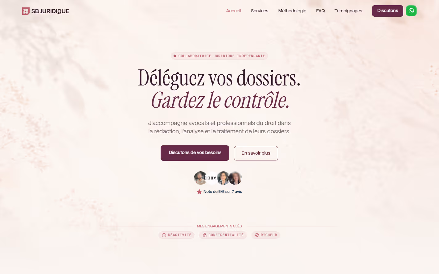 Capture d'écran site web SB Juridique